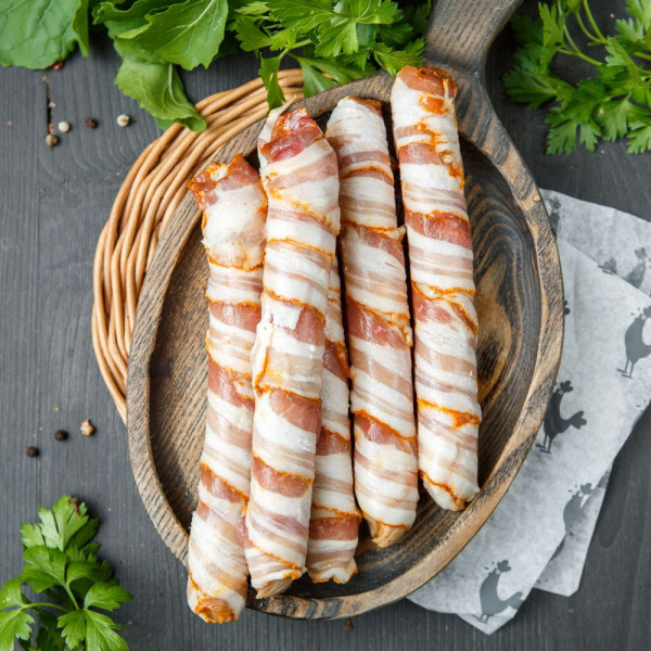 Колбаски для жарки в беконе с сыром Колбаски для жарки в беконе с сыром